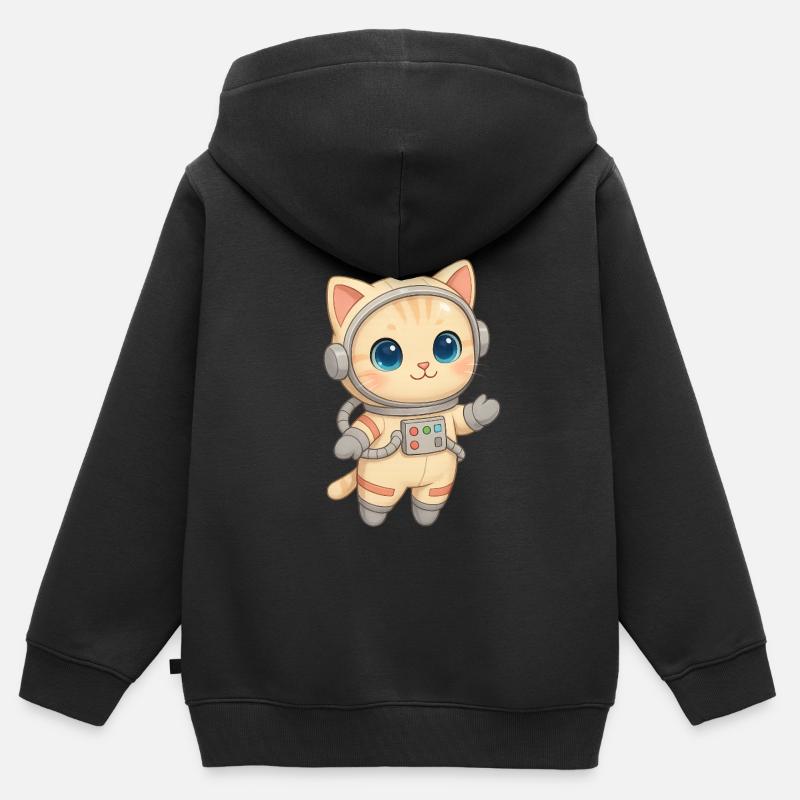 Chat aventurier de l’espace - Sweat Premium à capuche zippé enfant bio - noir