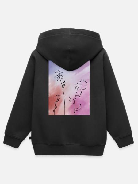 Blumenskizze auf Farbverlauf - Kinder Premium Organic Zip Hoodie - Schwarz