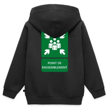 assembly point sign, signage - Kids Premium Organic Zip-up Hoodie - black - Back - AI Model Kid Male (0cm)