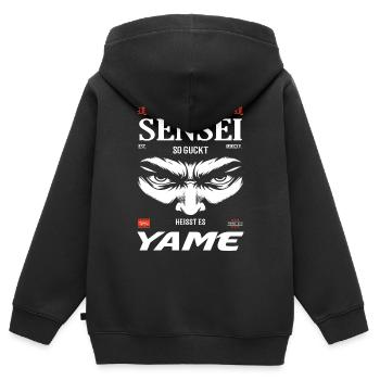 Sensei Böse Blick – Yame Design - Kinder Premium Organic Zip Hoodie - Schwarz - Hinten - AI Model Kid Male (0cm)