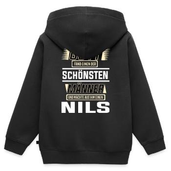 Nils, le plus bel homme, façonné par Dieu Design - Sweat Premium à capuche zippé enfant bio - noir - Dos - AI Model Kid Male (0cm)