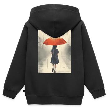 Mädchen Unter Regenschirm Bei Intensivem Regen - Kinder Premium Organic Zip Hoodie - Schwarz - Hinten - AI Model Kid Male (0cm)