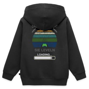 Gamer Leveling Chargement Rétro Sunburst - Sweat Premium à capuche zippé enfant bio - noir - Dos - AI Model Kid Male (0cm)