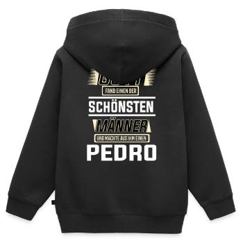 Pedro le plus bel homme façonné par Dieu Design - Sweat Premium à capuche zippé enfant bio - noir - Dos - AI Model Kid Male (0cm)