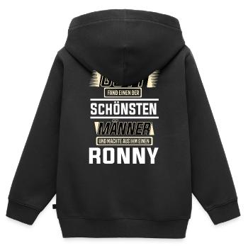 Ronny le plus bel homme façonné par Dieu Design - Sweat Premium à capuche zippé enfant bio - noir - Dos - AI Model Kid Male (0cm)