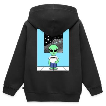 Außerirdischer vor Raumschiff Earth - Kinder Premium Organic Zip Hoodie - Schwarz - Hinten - AI Model Kid Male (0cm)