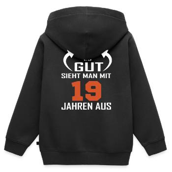 So gut sieht man mit 19 aus - Kinder Premium Organic Zip Hoodie - Schwarz - Hinten - AI Model Kid Male (0cm)