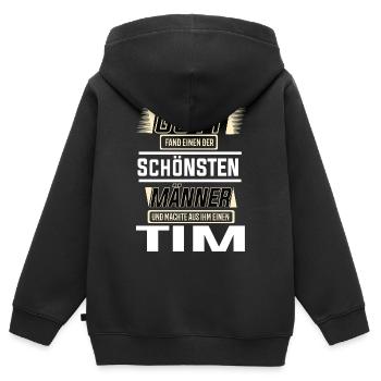 Tim le plus bel homme façonné par Dieu Design - Sweat Premium à capuche zippé enfant bio - noir - Dos - AI Model Kid Male (0cm)