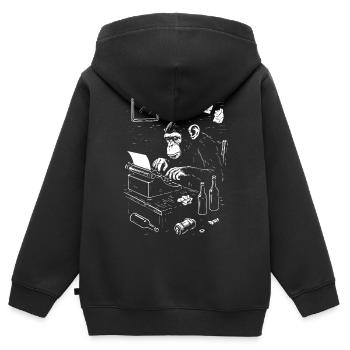 Dactylo singe sur une machine à écrire vintage - Sweat Premium à capuche zippé enfant bio - noir - Dos - AI Model Kid Male (0cm)