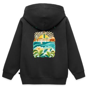 Illustration de l’Idylle côtier de Casablanca - Sweat Premium à capuche zippé enfant bio - noir - Dos - AI Model Kid Male (0cm)
