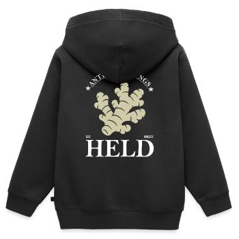 Ingwer – Anti Erkältungs Held Design - Kinder Premium Organic Zip Hoodie - Schwarz - Hinten - AI Model Kid Male (0cm)