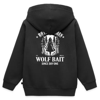 Rotkäppchen Wolf Bait Since Day One Design - Kinder Premium Organic Zip Hoodie - Schwarz - Hinten - AI Model Kid Male (0cm)