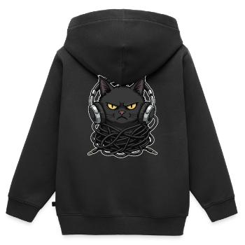 Cable Chaos Chat Musique Casque - Sweat Premium à capuche zippé enfant bio - noir - Dos - AI Model Kid Male (0cm)