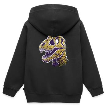 Crâne de T-Rex Dinosaure Artistique - Sweat Premium à capuche zippé enfant bio - noir - Dos - AI Model Kid Male (0cm)