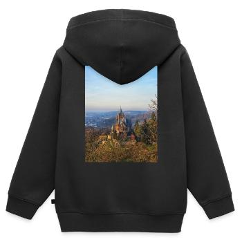 Le château de Drachenburg sur la pente au jour du soir - Sweat Premium à capuche zippé enfant bio - noir - Dos - AI Model Kid Male (0cm)
