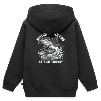 Pêche Silure Roi Fond Rivière - Sweat Premium à capuche zippé enfant bio - noir - Dos - AI Model Kid Male (0cm)