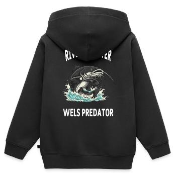 Pêche Rivière Silure Poisson Chat - Sweat Premium à capuche zippé enfant bio - noir - Dos - AI Model Kid Male (0cm)