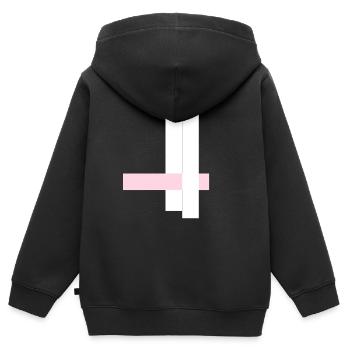 Tours blanches avec ruban rose - Sweat Premium à capuche zippé enfant bio - noir - Dos - AI Model Kid Male (0cm)