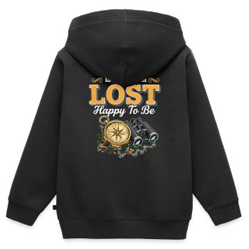Camping Adventure Humor Lost Happy To Be Vintage - Kids Premium Organic Zip-up Hoodie - black - Back - AI Model Kid Male (0cm)