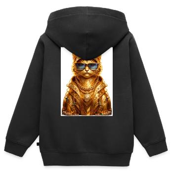 _Golden Pharaoh Cat – luxuriöser urbaner Streetwear-Stil - Kinder Premium Organic Zip Hoodie - Schwarz - Hinten - AI Model Kid Male (0cm)