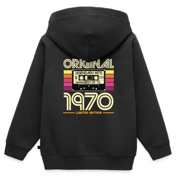 Original 1970 Retro Hits Cassette - Sweat Premium à capuche zippé enfant bio - noir - Dos - AI Model Kid Male (0cm)