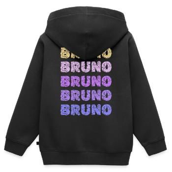 Bruno répétait des lettres pastel - Sweat Premium à capuche zippé enfant bio - noir - Dos - AI Model Kid Male (0cm)