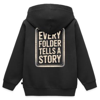 Chaque dossier raconte une histoire - Sweat Premium à capuche zippé enfant bio - noir - Dos - AI Model Kid Male (0cm)