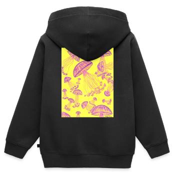 Méduse psychédélique jaune violet - Sweat Premium à capuche zippé enfant bio - noir - Dos - AI Model Kid Male (0cm)