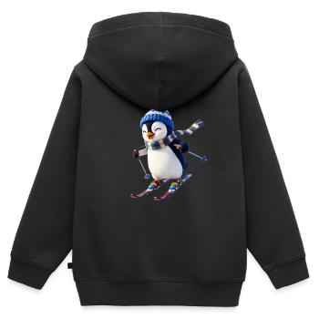 Manchot de ski avec un chapeau d’hiver - Sweat Premium à capuche zippé enfant bio - noir - Dos - AI Model Kid Male (0cm)