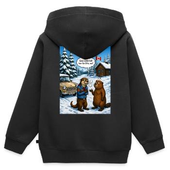 Otta, wa? – Lustiges Ottawa Otter Wortspiel - Kinder Premium Organic Zip Hoodie - Schwarz - Hinten - AI Model Kid Male (0cm)