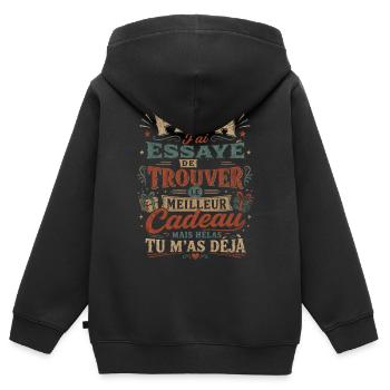 Cadeau pour l'anniversaire de Papa - Fête des Père - Sweat Premium à capuche zippé enfant bio - noir - Dos - AI Model Kid Male (0cm)