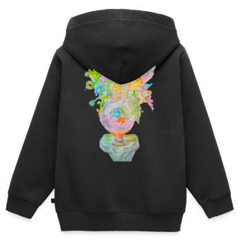 Vase a fleures - Sweat Premium à capuche zippé enfant bio - noir - Dos - AI Model Kid Male (0cm)