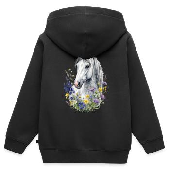 Moisissure grise avec fleurs sauvages - Sweat Premium à capuche zippé enfant bio - noir - Dos - AI Model Kid Male (0cm)