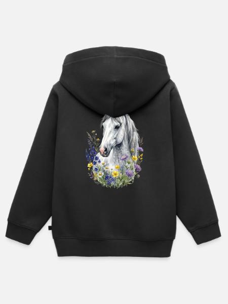 Grauer Schimmel mit Wildblumen - Kinder Premium Organic Zip Hoodie - Schwarz