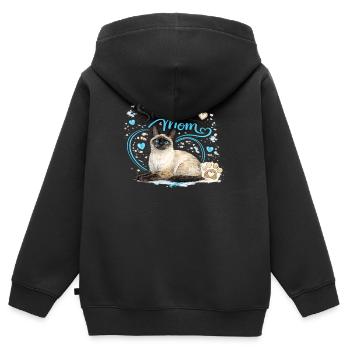 Maman siamoise aux pattes en cœur bleu - Sweat Premium à capuche zippé enfant bio - noir - Dos - AI Model Kid Male (0cm)