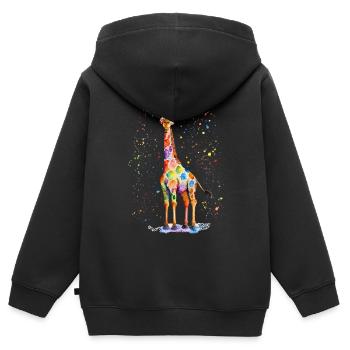Girafe aquarelle colorée - Sweat Premium à capuche zippé enfant bio - noir - Dos - AI Model Kid Male (0cm)