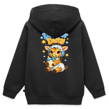 Bébé girafe de service couche - Sweat Premium à capuche zippé enfant bio - noir - Dos - AI Model Kid Male (0cm)