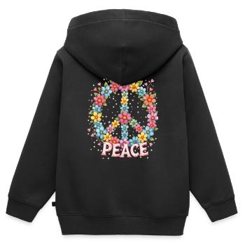 Blühendes Peace-Zeichen im Aquarellstil - Kinder Premium Organic Zip Hoodie - Schwarz - Hinten - AI Model Kid Male (0cm)