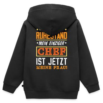 Ruhestand Chef Meine Frau - Kinder Premium Organic Zip Hoodie - Schwarz - Hinten - AI Model Kid Male (0cm)