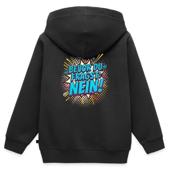 BEVOR DU FRAGST NEIN Morgenmuffel Spruch - Kinder Premium Organic Zip Hoodie - Schwarz - Hinten - AI Model Kid Male (0cm)