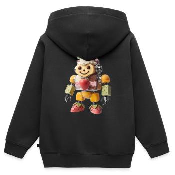 Strawberry Gelato Sundae Roboter-Charakter - Kinder Premium Organic Zip Hoodie - Schwarz - Hinten - AI Model Kid Male (0cm)