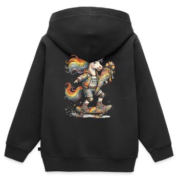 Skater Einhorn Schulanfang 2026 - Kinder Premium Organic Zip Hoodie - Schwarz - Hinten - AI Model Kid Male (0cm)