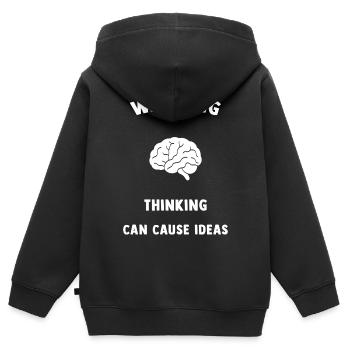 Gedankenwarnung: Ideen entstehen - Kinder Premium Organic Zip Hoodie - Schwarz - Hinten - AI Model Kid Male (0cm)