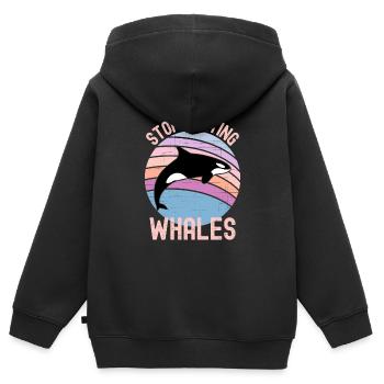 Arrêtez de chasser les baleines - Sweat Premium à capuche zippé enfant bio - noir - Dos - AI Model Kid Male (0cm)