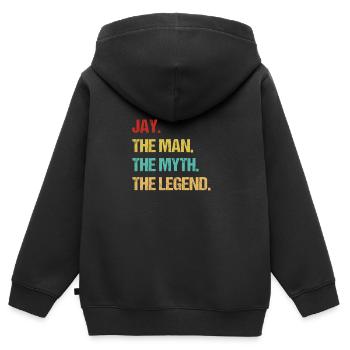 Conception de cadeau de nom de geai pour homme - Sweat Premium à capuche zippé enfant bio - noir - Dos - AI Model Kid Male (0cm)