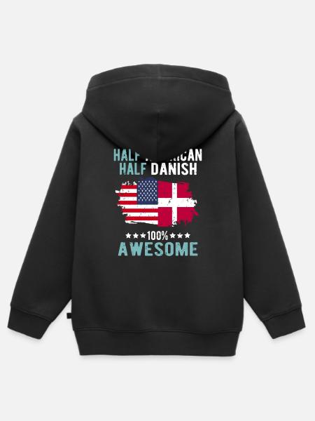 Halb Amerikaner Halb Däne - Premium børne zip-hættetrøje økologisk - sort