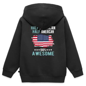 Moitié américain moitié américain - Sweat Premium à capuche zippé enfant bio - noir - Dos - AI Model Kid Male (0cm)