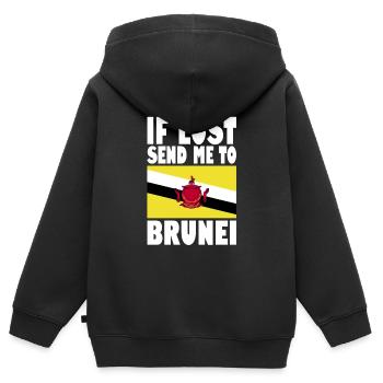 Drapeau du Brunei - Sweat Premium à capuche zippé enfant bio - noir - Dos - AI Model Kid Male (0cm)