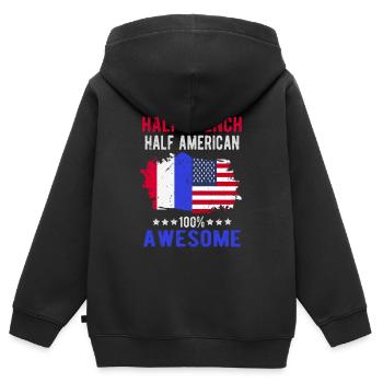 Moitié Français moitié américain - Sweat Premium à capuche zippé enfant bio - noir - Dos - AI Model Kid Male (0cm)