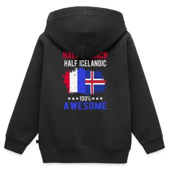 Moitié Français moitié islandais - Sweat Premium à capuche zippé enfant bio - noir - Dos - AI Model Kid Male (0cm)